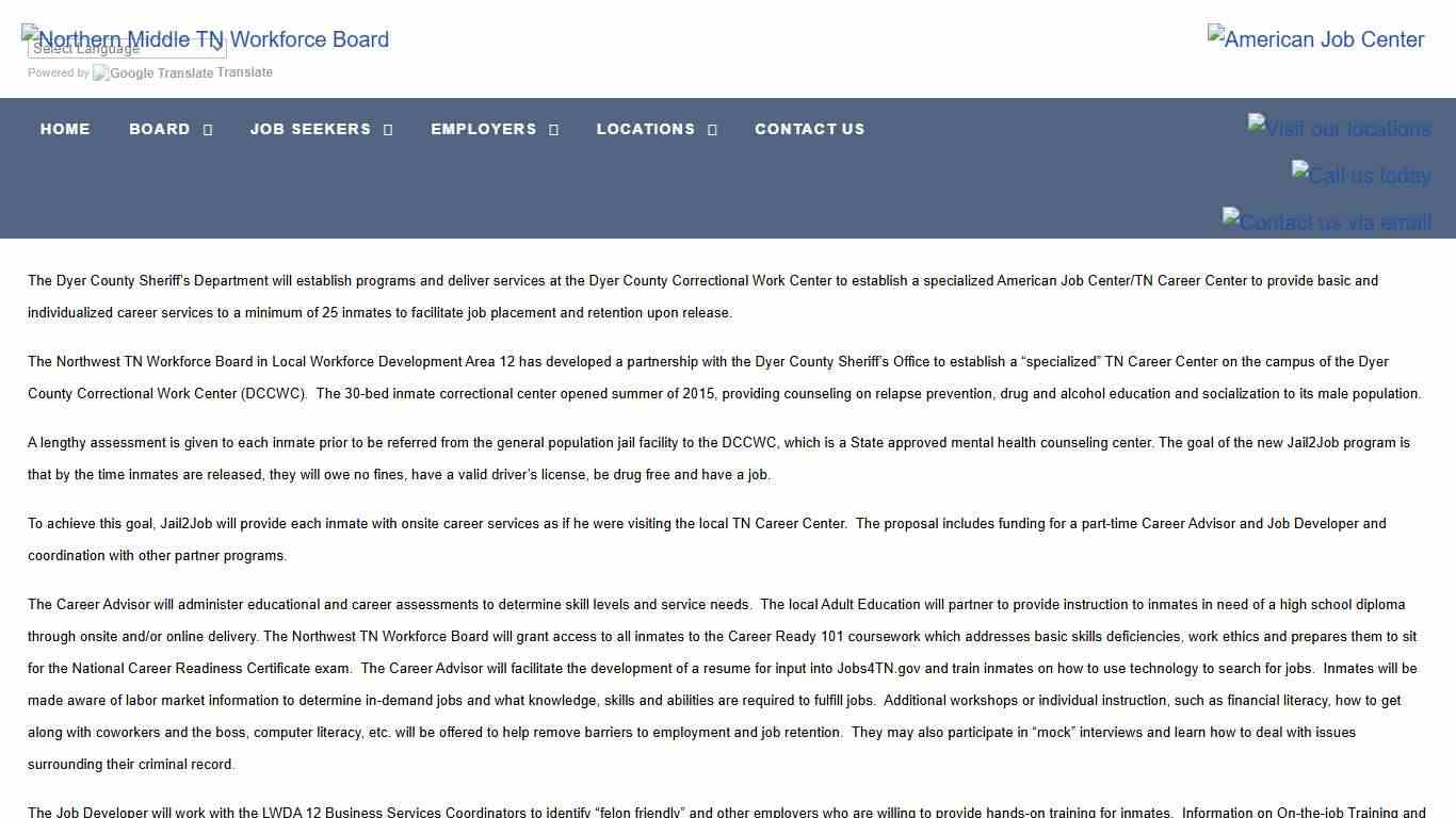 Jail2Job Provides Inmates with Career Services - Northern Middle TN Workforce Board